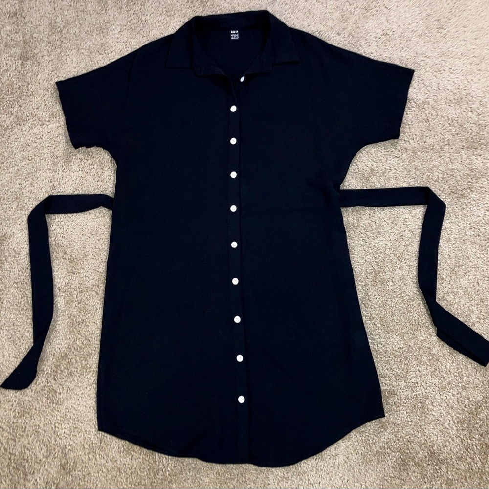 Dolman Sleeve Belted Shirt Dress